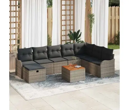 Sodo Sofų Rinkinys Su Pagalve 9 Pcs Pilka Poliratanas