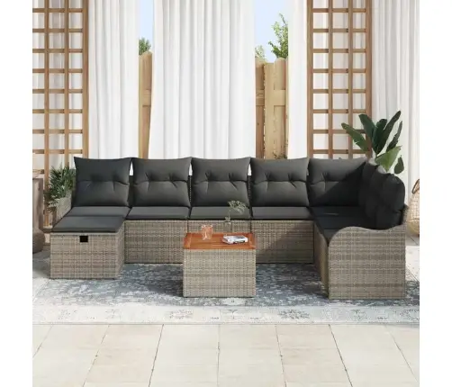 Sodo Sofų Rinkinys Su Pagalve 9 Pcs Pilka Poliratanas