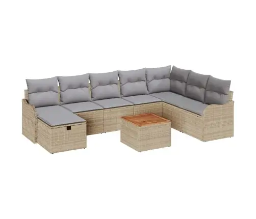 9 Daļu Dārza Dīvānu Komplekts Ar Spilveniem Bēšs Poli Rotangpalma Vidaxl