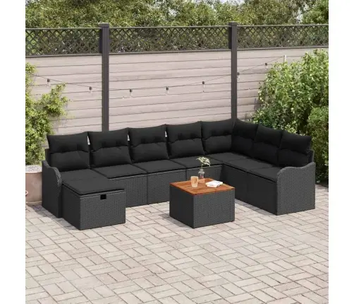 Dārza Dīvānu Komplekts Ar Spilvenu 9 Pcs Melna Poliratāns Vidaxl