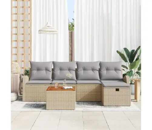 6 Daļu Dārza Dīvānu Komplekts Ar Spilveniem Bēšā Poli Rotangpalma Vidaxl