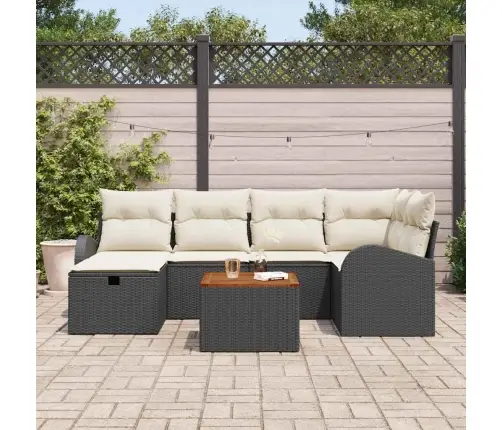 7 Gabalu Dārza Dīvānu Komplekts Ar Spilveniem Melnā Poli Rotangpalmas Vidaxl