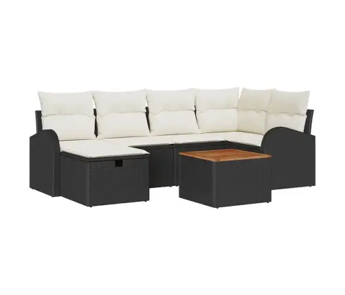 7 Gabalu Dārza Dīvānu Komplekts Ar Spilveniem Melnā Poli Rotangpalmas Vidaxl