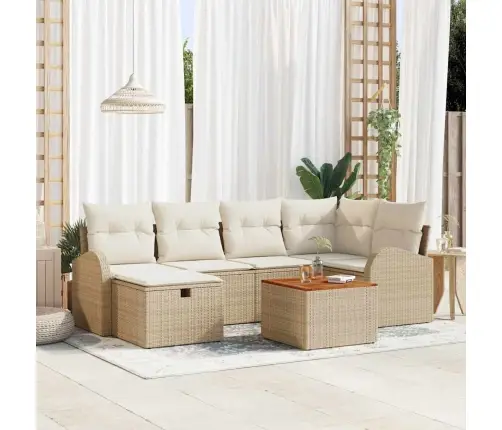 7 Daļu Dārza Dīvānu Komplekts Ar Spilveniem Bēšs Poli Rotangpalmas Vidaxl