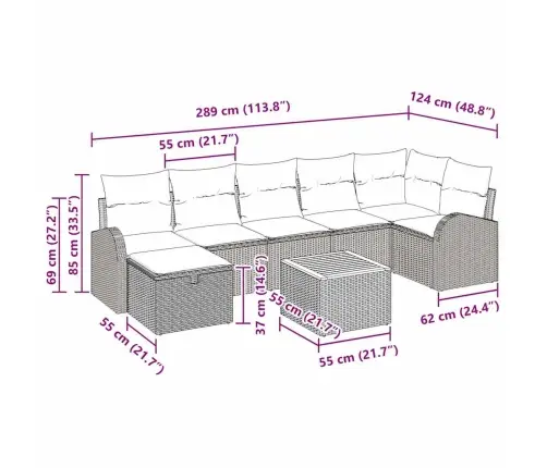 8 Gabalu Dārza Dīvāna Komplekts Ar Spilveniem Pelēks Poli Rotangpalma Vidaxl