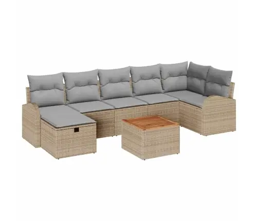 8 Gabalu Dārza Dīvānu Komplekts Ar Spilveniem Bēšs Poli Rotangpalma Vidaxl