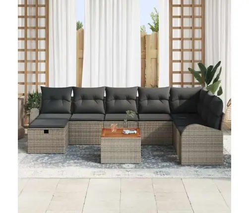 9 Gabalu Dārza Dīvānu Komplekts Ar Spilveniem Pelēkais Polietilēna Rotangpalma Vidaxl