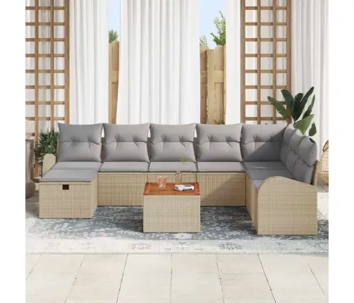 Sodo Sofų Rinkinys Su Pagalve 9 Pcs Smėlio Poli Ratanas