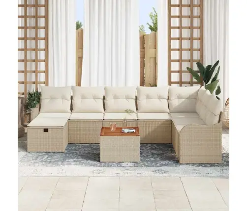 9 Gabalu Dārza Dīvānu Komplekts Ar Spilveniem Bēšs Polietilēna Rotangpalma Vidaxl