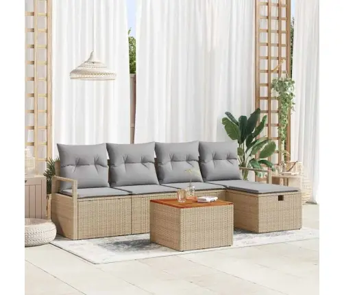 6 Daļu Dārza Dīvānu Komplekts Ar Spilveniem Bēšs Poli Rotangpalma Vidaxl