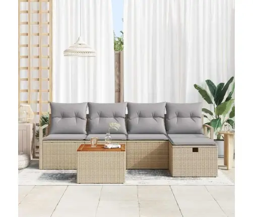 6 Daļu Dārza Dīvānu Komplekts Ar Spilveniem Bēšs Poli Rotangpalma Vidaxl