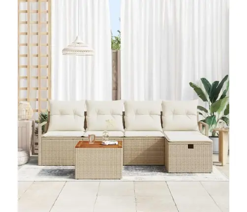 6 Gabalu Dārza Dīvānu Komplekts Ar Spilveniem Bēšā Krāsā Polietilēna Rotangpalmas Vidaxl