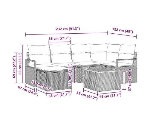 Aia Diivanikomplekt Padjaga Ladustamisega 7 Pcs Hall Polürotang