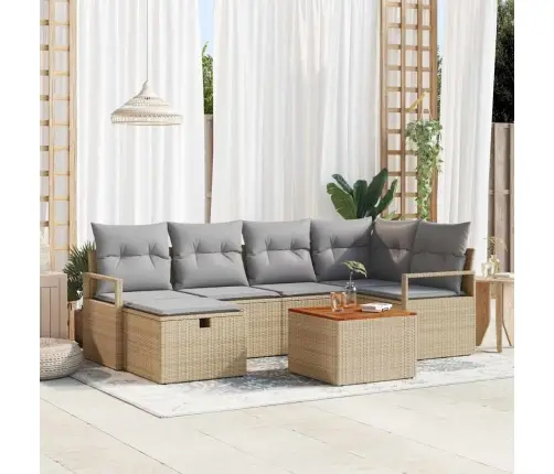 Sodo Sofų Rinkinys Su Pagalve 7 Pcs Smėlio Poli Ratanas