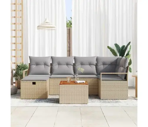 Sodo Sofų Rinkinys Su Pagalve 7 Pcs Smėlio Poli Ratanas