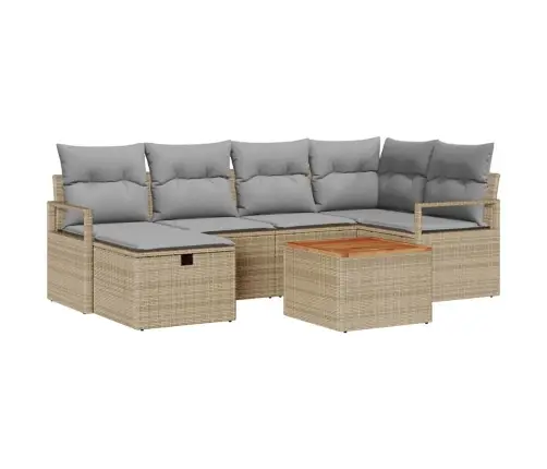 Sodo Sofų Rinkinys Su Pagalve 7 Pcs Smėlio Poli Ratanas