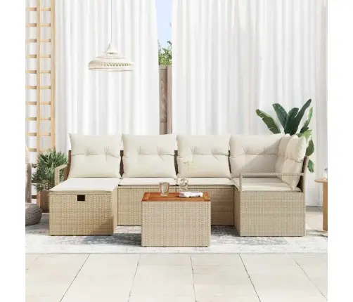 Sodo Sofų Rinkinys Su Pagalve 7 Pcs Smėlio Poli Ratanas