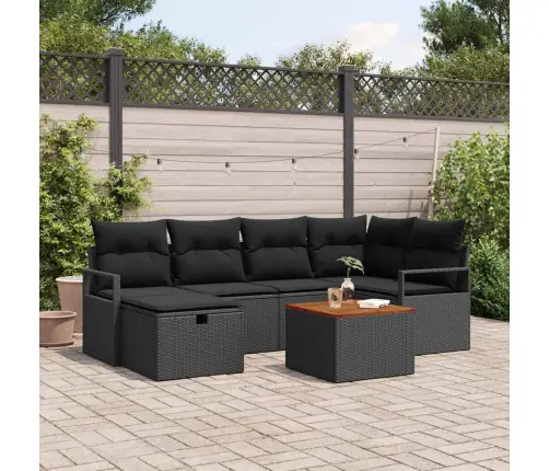 Dārza Dīvānu Komplekts Ar Spilvenu 7 Pcs Melna Poliratāns Vidaxl