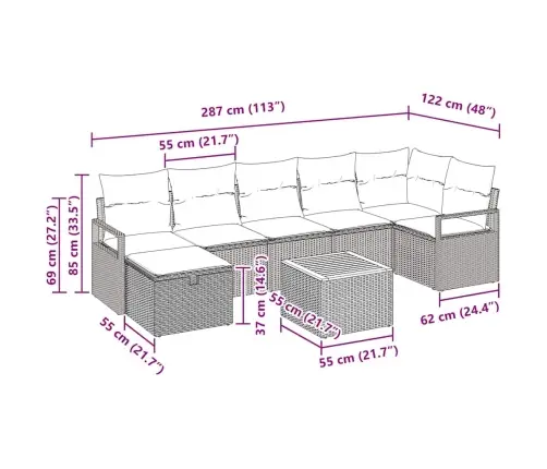 8 Daļu Dārza Dīvānu Komplekts Ar Spilveniem Melnā Poli Rotangpalma Vidaxl