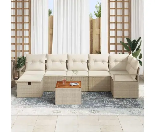 8 Daļu Dārza Dīvānu Komplekts Ar Spilveniem Bēšs Poli Rotangpalma Vidaxl