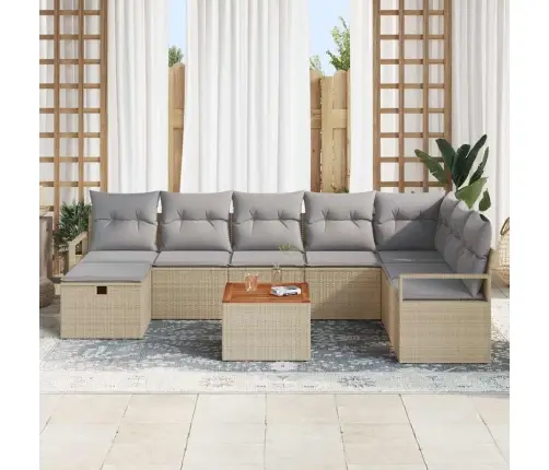 Sodo Sofų Rinkinys Su Pagalve 9 Pcs Smėlio Poli Ratanas