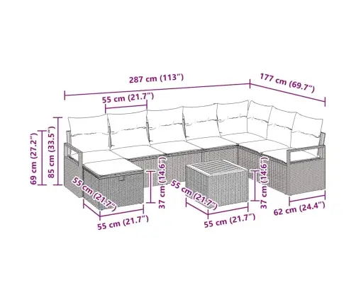 Sodo Sofų Rinkinys Su Pagalve 9 Pcs Smėlio Poli Ratanas