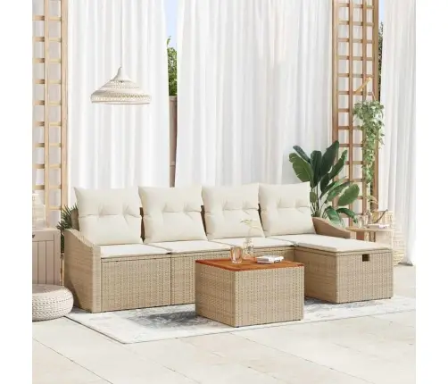 6. Daļas Dārza Dīvānu Komplekts Ar Spilveniem Bēšs Poli Rotangpalma Vidaxl