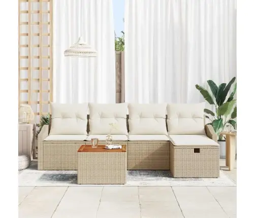 6. Daļas Dārza Dīvānu Komplekts Ar Spilveniem Bēšs Poli Rotangpalma Vidaxl