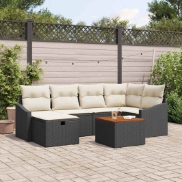Sodo Sofų Rinkinys Su Pagalve 7 Pcs Juoda Poli Ratanas