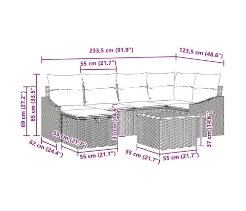 7 Gabalu Dārza Dīvānu Komplekts Ar Spilveniem Pelēkā Krāsā Vidaxl