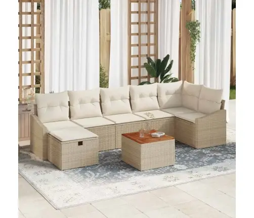 8 Gabalu Dārza Dīvānu Komplekts Ar Spilveniem Bēšā Poliratanā Vidaxl