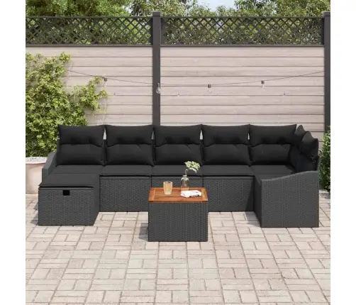 Sodo Sofų Rinkinys Su Pagalve 8 Pcs Juoda Poliratanas