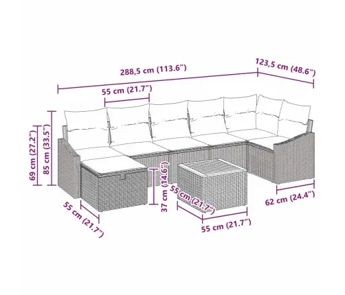 Sodo Sofų Rinkinys Su Pagalve 8 Pcs Juoda Poliratanas