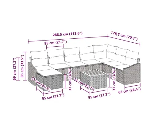 Aia Diivanikomplekt Padjaga Ladustamisega 9 Pcs Hall Polürotang