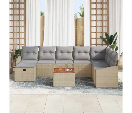 9 Daļu Dārza Dīvānu Komplekts Ar Spilveniem Bēšā Poli Rotangpalma Vidaxl