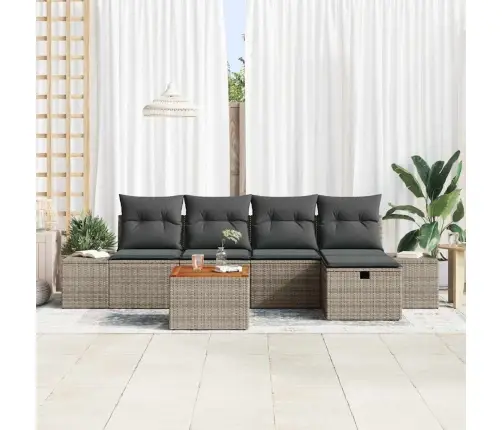 6 Daļu Dārza Dīvānu Komplekts Ar Spilveniem Pelēkā Poli Rotangpalmas Vidaxl