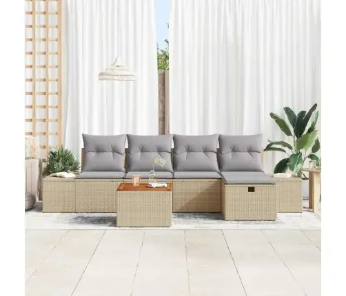 Sodo Sofų Rinkinys Su Pagalve 6 Pcs Smėlio Poli Ratanas