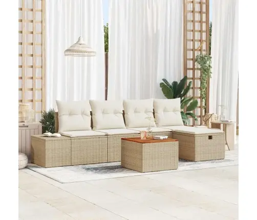 6 Gabalu Dārza Dīvānu Komplekts Ar Spilveniem Bēšs Poli Rotanga Vidaxl