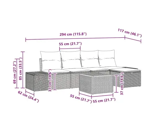 Dārza Dīvānu Komplekts Ar Spilvenu 6 Pcs Melna Poliratāns Vidaxl
