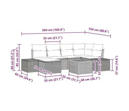 Aia Diivanikomplekt Padjaga Ladustamisega 7 Pcs Must Polürotang