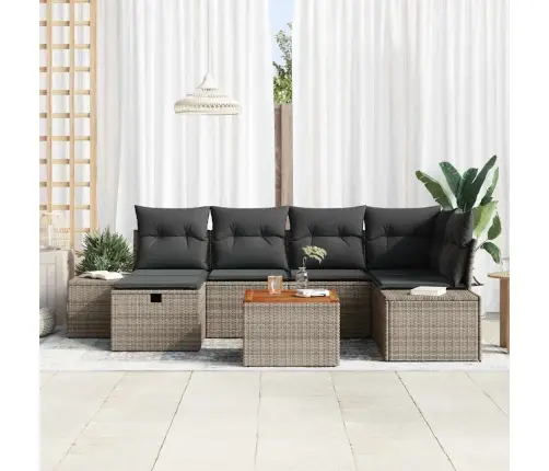 7 Daļu Dārza Dīvānu Komplekts Ar Spilveniem Pelēkā Polirotangpalma Vidaxl