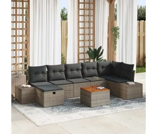 Sodo Sofų Rinkinys Su Pagalve 8 Pcs Pilka Poliratanas