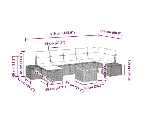 Sodo Sofų Rinkinys Su Pagalve 8 Pcs Pilka Poliratanas