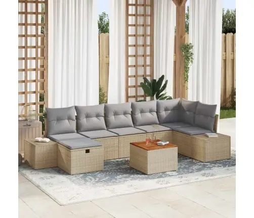 8 Daļu Dārza Dīvānu Komplekts Ar Spilveniem Bēšs Poli Rotangpalma Vidaxl