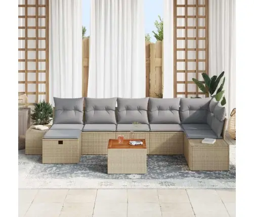 8 Daļu Dārza Dīvānu Komplekts Ar Spilveniem Bēšs Poli Rotangpalma Vidaxl