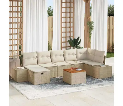 8 Gabalu Dārza Dīvānu Komplekts Ar Spilveniem Bēšs Poli Rotangs Vidaxl