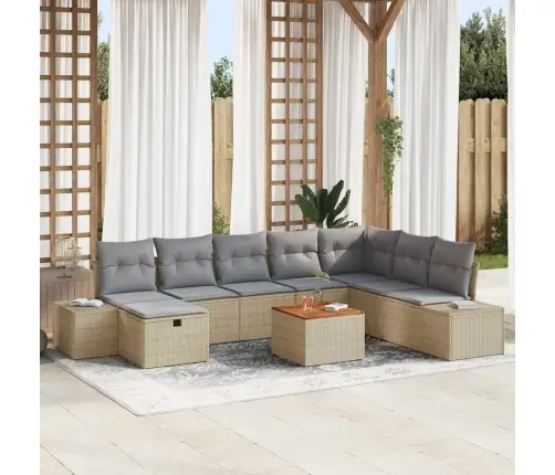 9 Daļu Dārza Dīvānu Komplekts Ar Spilveniem Bēšā Polietilēna Rotangpalmas Vidaxl