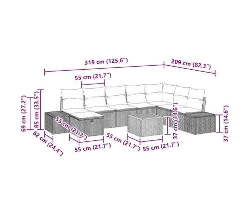 Aia Diivanikomplekt Padjaga Ladustamisega 9 Pcs Must Polürotang