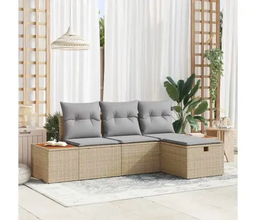 4 Daļu Dārza Dīvānu Komplekts Ar Spilveniem Bēšs Poli Rotangpalma Vidaxl