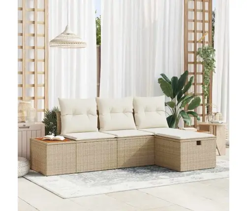 4 Gabalu Dārza Dīvānu Komplekts Ar Spilveniem Bēšs Poli Rotangpalma Vidaxl